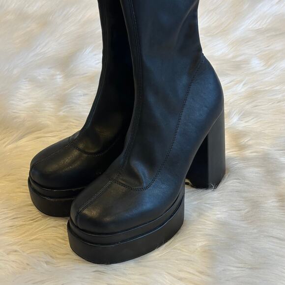 Steve Madden Ella Boots Knee High Platform Faux Leather Block Heeled. Black - Picture 10 of 13